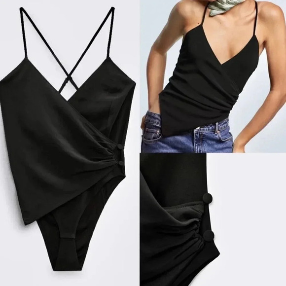 Zara black strappy bodysuit w/ asymmetrical hem. Women’s XS. NWT - Picture 4 of 12